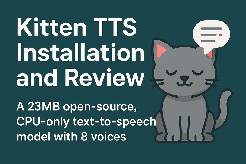 Illustration of Kitten TTS, a small-scale text-to-speech model, running on a minimal system with CPU-only hardware and voice waveform graphics.