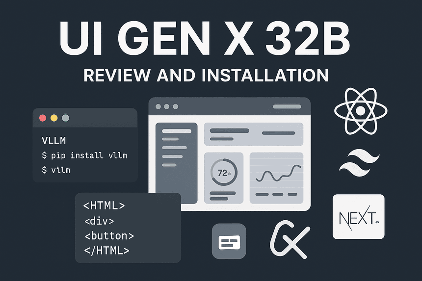2D vector illustration of a futuristic AI interface generator creating modern dashboard designs with code snippets, UI wireframes, and glowing neural network elements.